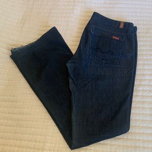 7 for all Mankind A Pocket Flare Wide Leg Jeans Low Rise Dark Wash Denim sz 30